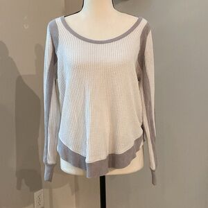 Womens waffle knit Free People pullover shirt lightweight neutral layering